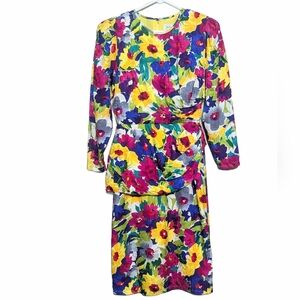 80's Retro Floral Dress - Small